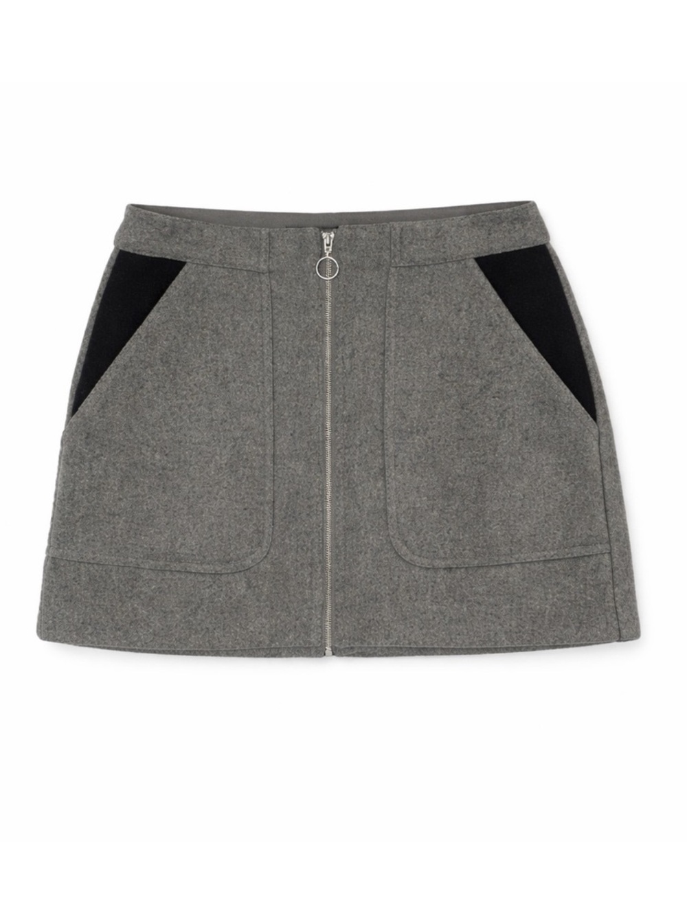 Zara Trafaluc Gray Wool Blend Zip Front Mini Skirt, Size S